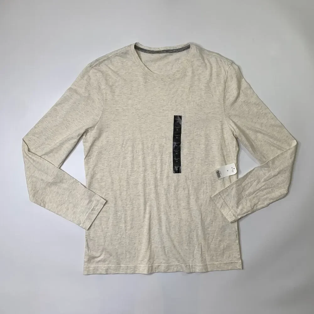 Banana Republic Shirt Mens M Medium Cream Cotton Long Sleeve Crew Neck Soft Wash